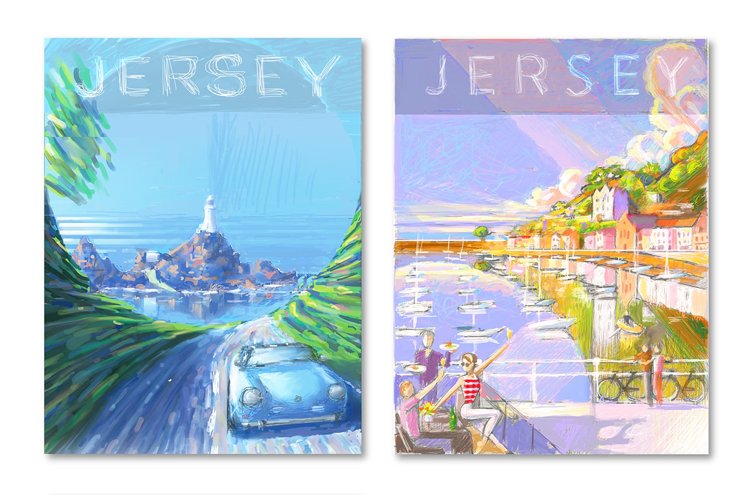 Ron Mills Jersey Travel Poster Series Colour Sketch